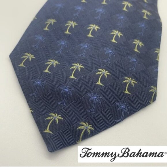 Tommy Bahama * Off Island * Navy Blue Palm Tree Patterned Tie (Silk) - Picture 1 of 8